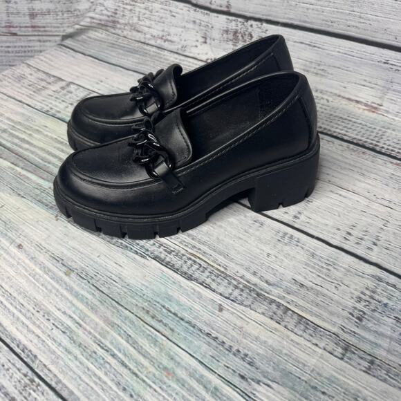 Steve Madden NYC Black Chunky Loafers Platform Lug Sole Chain Detail 6 - Picture 3 of 4